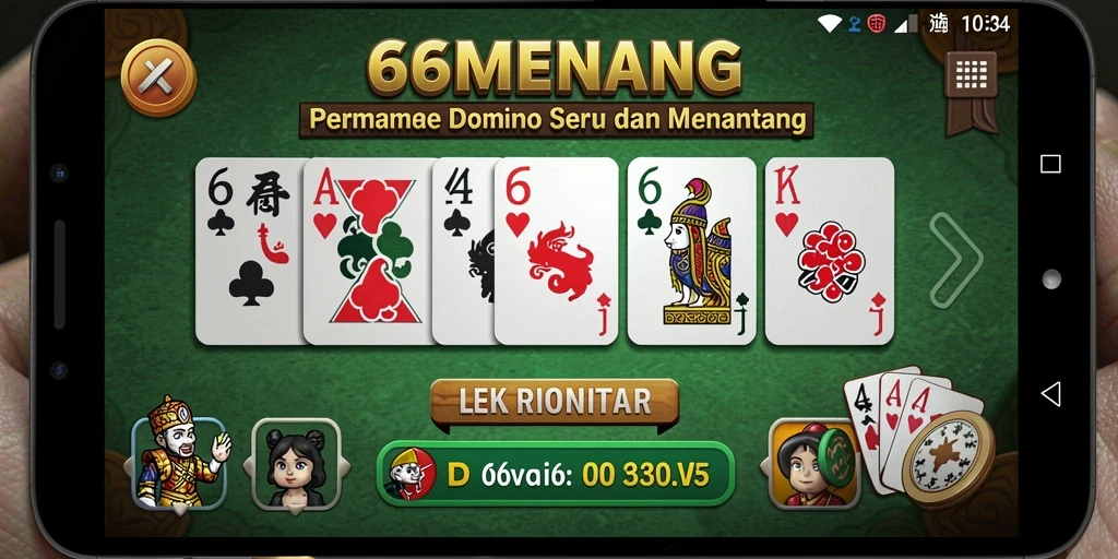Tampilan utama gameplay seru 66MENANG dalam permainan Domino.