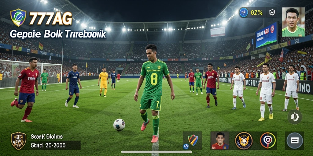 Screenshot gameplay 777AG menampilkan aksi sepak bola yang dinamis dan grafis yang memukau.