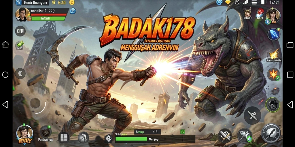 Tampilan gameplay seru dalam BADAK178 saat melawan musuh.