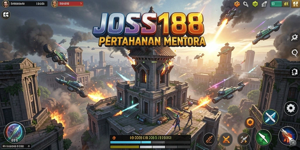 Tampilan gameplay seru dalam JOSS188 dengan menara strategis menghadang musuh.