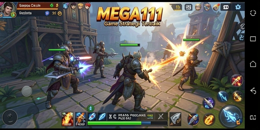 Tampilan gameplay MEGA111 yang menampilkan aksi pertempuran SLG.