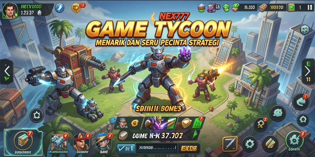 Screenshot NEX777 menampilkan gameplay manajemen bisnis yang seru.
