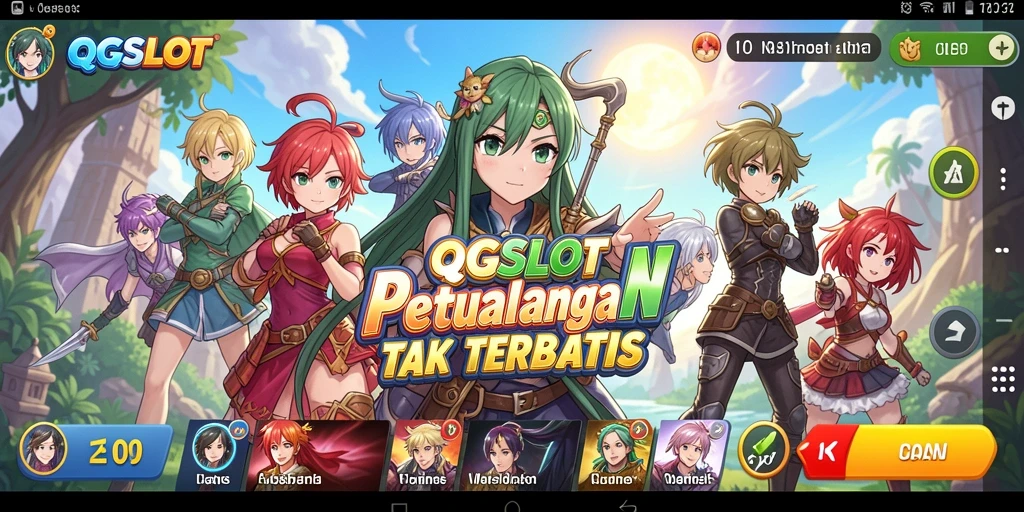 Tampilan gameplay QQSLOT yang penuh warna dan karakter anime yang menarik.