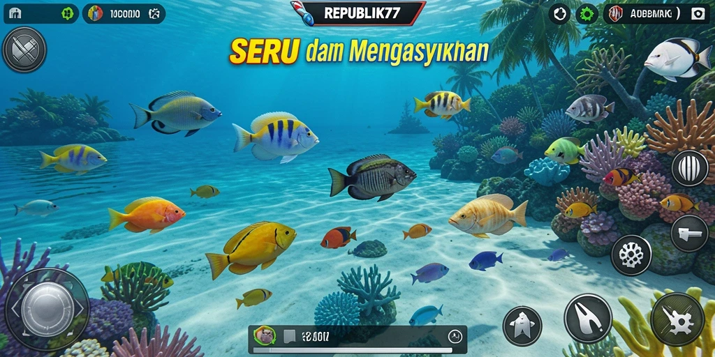 Tampilan gameplay seru dalam REPUBLIK77, menangkap ikan dengan berbagai tantangan.