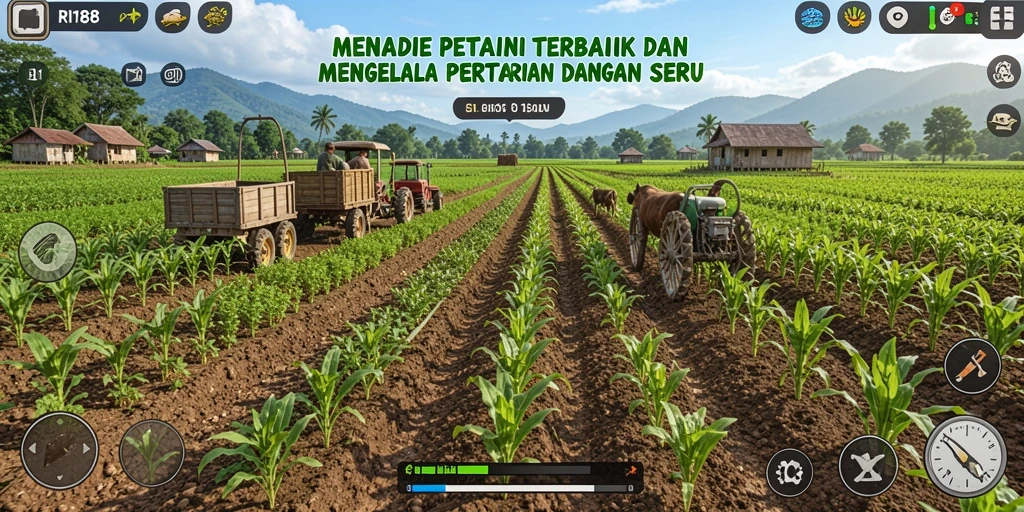 Tangkapan layar dari gameplay RI188 menunjukkan momen bertani yang seru.