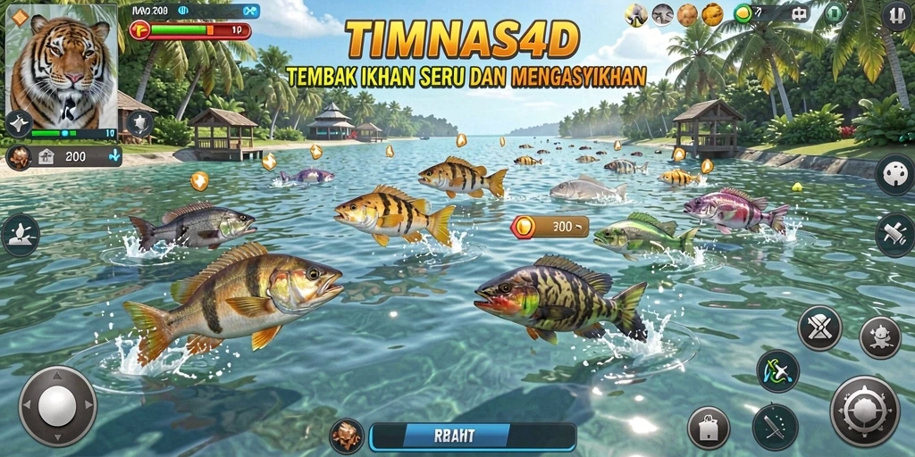 Tangkapan layar utama TIMNAS4D menampilkan aksi menembak ikan yang mendebarkan.